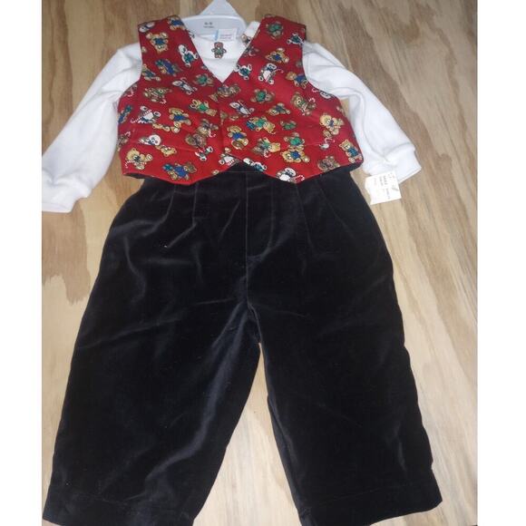 2/$25 Infant Vintage Teddy Bear 3 Piece Outfit Vest 1997 Velvet 6-9 Months - Picture 1 of 4